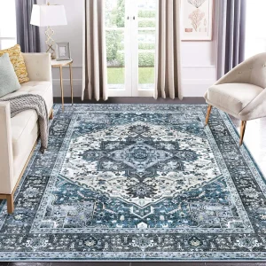 8x10' Living Room Rug- Low Pile Non-Slip Accent Rug- Washable
