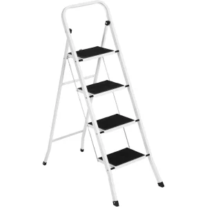 4-Step- Folding Heavy-Duty Steel Ladder- Hand Rail- Wide Platform Steps- 330lbs Capacity