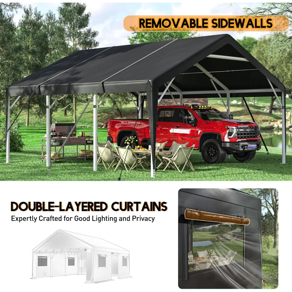 Extra-large 20x20-foot Heavy-duty Metal Carport for All-weather Conditions- Vehicle Protection with Side-opening Door - Image 5