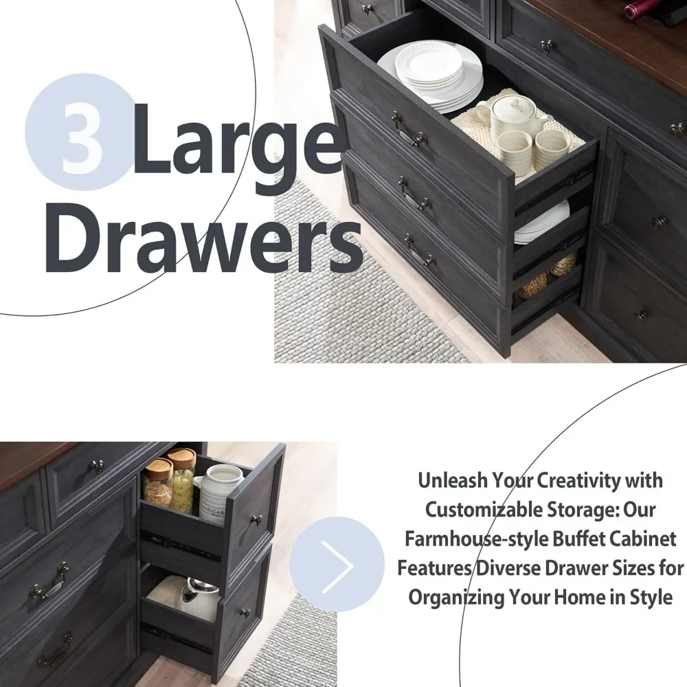 Farmhouse Buffet Cabinet- 60" Storage Cabinet with 9 Drawers - Image 5