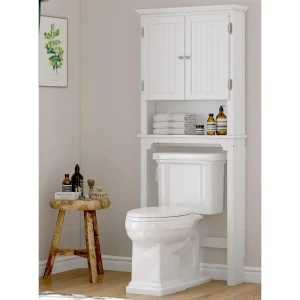 Over-The-Toilet Storage Cabinet- Bathroom Organizer with Adjustable Shelves and Double Doors