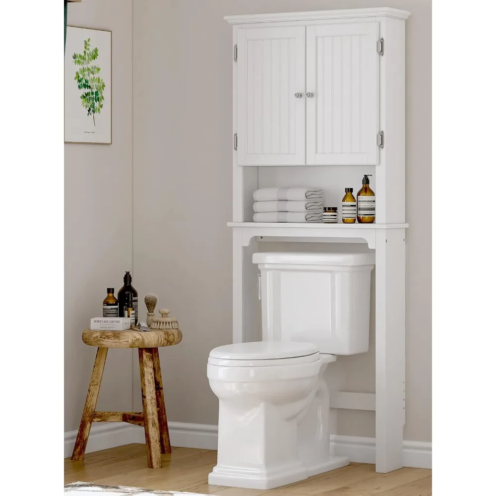 Over-The-Toilet Storage Cabinet- Bathroom Organizer with Adjustable Shelves and Double Doors