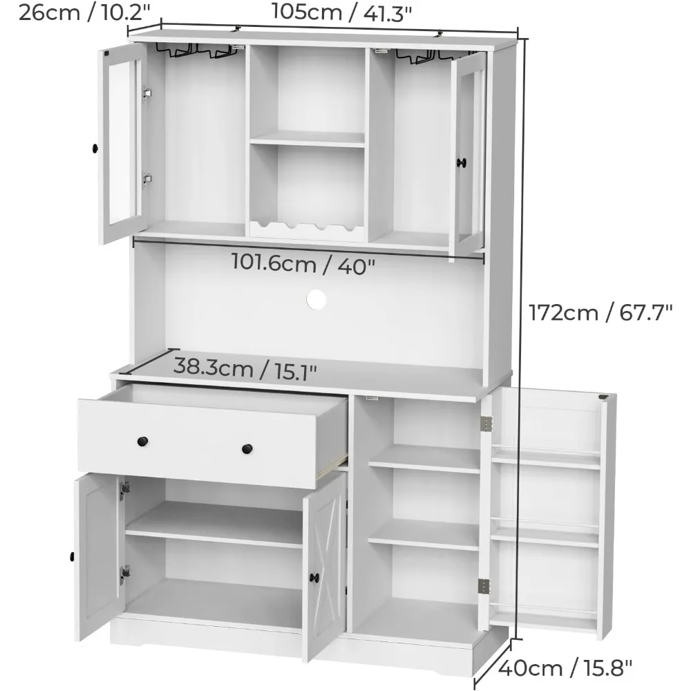 Kitchen Pantry/ Storage Cabinet- Microwave Stand- Coffee Bar Cabinet with Wine Rack- Glass Holder - Image 2