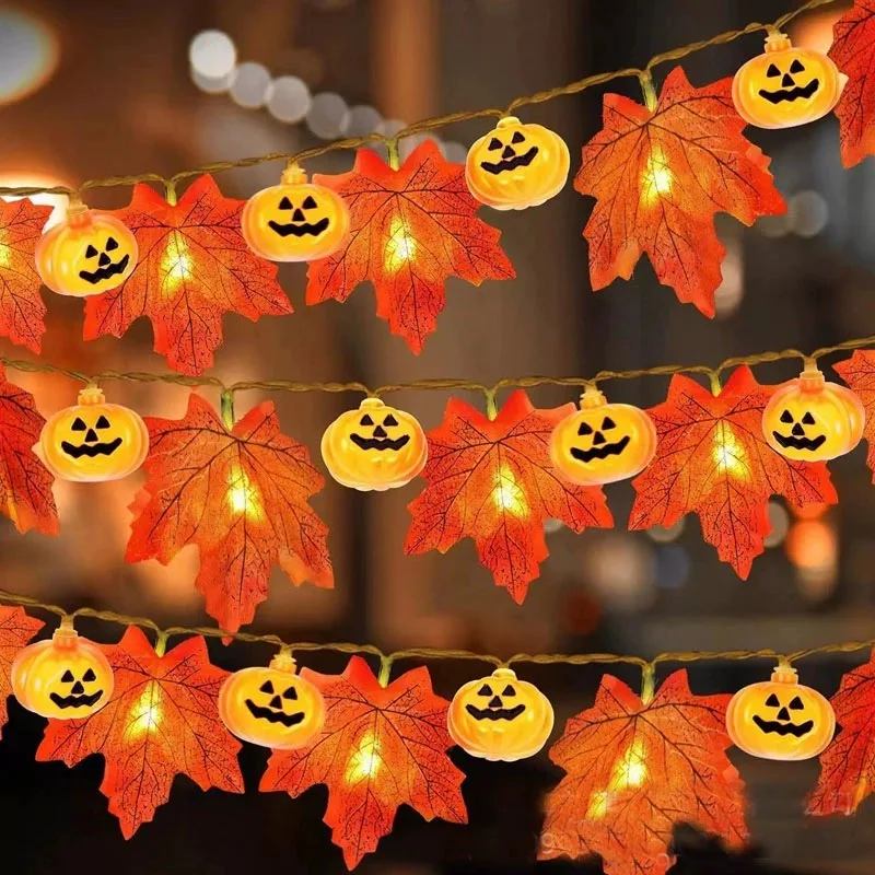 Halloween Pumpkin Maple Leaf String Lights- Artificial Autumn Leaves- LED Light String- Fall Decor - Image 7