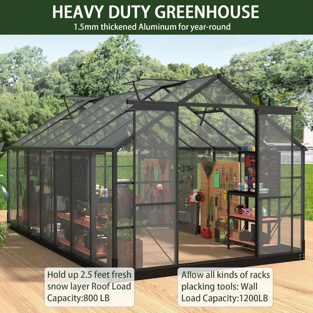 8x16 FT Polycarbonate Greenhouses- Adjustable Roof Vents- Walk-in Aluminum Frame Greenhouse - Image 2