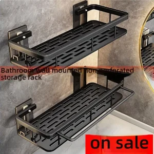 Bathroom Shelf- Towel Rack- Shelves- Wall Shower Shampoo Rack- No Drill- Anti-Rust Storage Shower Rack- Suction Cup