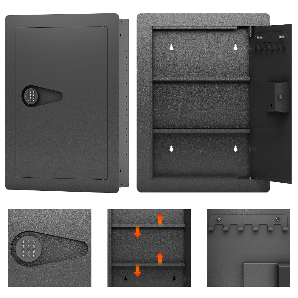 Between-the-Studs Wall Safe- Hidden Safe with Digital Keypad, Removable Shelves- In-Wall Safe for Firearms, Gun, Valuables - Image 5