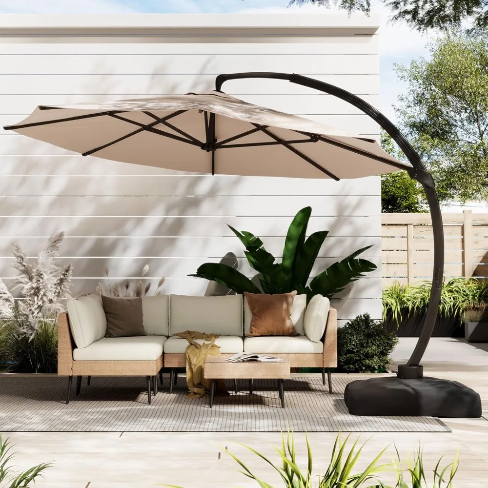 11 FT Cantilever Patio Umbrella With Included Base- Heavy-Duty Offset Umbrella- 5 Colors - Image 2
