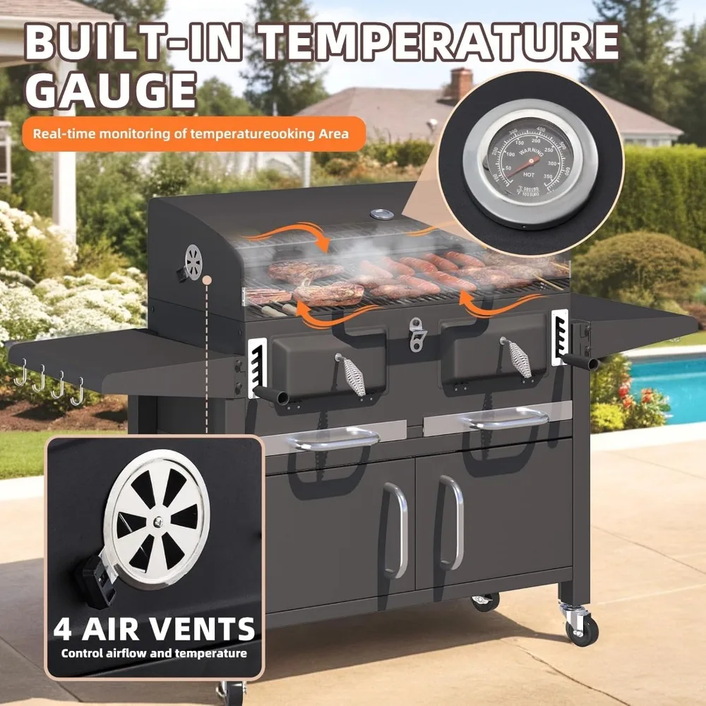 36-In Extra-Large Charcoal Grill - 620 Sq.In Oversized BBQ Area- Thermometer- Individual Lifting Charcoal Trays- Storage - Image 6