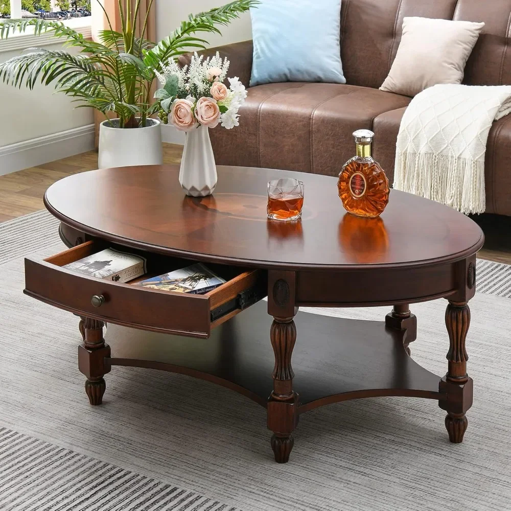 Solid Wood Coffee Table- Drawer and Storage Shelf- Traditional Living Room Coffee Table- 4 Finishes