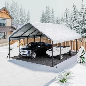 20x24 ft Heavy-duty Metal Carport- Removable PE Side Walls- Steel Frame