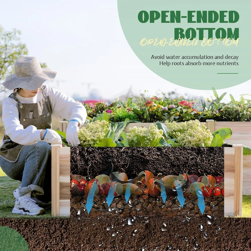 H-Shaped Raised Garden Bed- 12x12x2 ft- 180 cu. ft Capacity- Double-Layer- Wooden Planter Box - Image 2