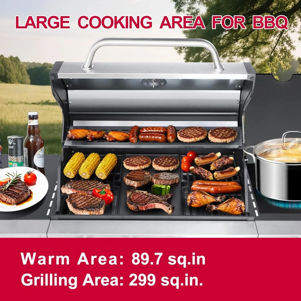 4-Burner BBQ Propane Grill- Side Table- 46,000 BTU Gas Grill- Porcelain-Enameled Grill - Image 4