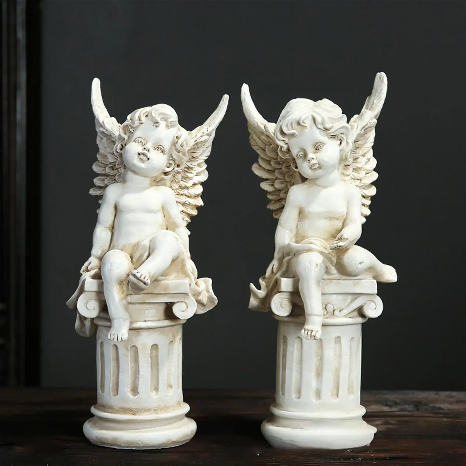 2 Pieces Cherub Statues- Roman Pillar Memorial Props- Garden Figurines- Indoor/Outdoor - Image 4