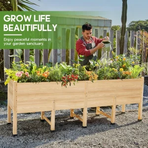 8x2 ft Raised Garden Bed- 16-inch Depth- Legs- Drainage Holes- Ideal for Vegetables, Flowers, Herbs- Elevated