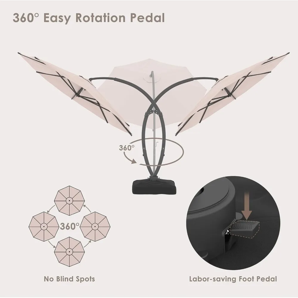 11 FT Cantilever Patio Umbrella With Included Base- Heavy-Duty Offset Umbrella- 5 Colors - Image 5