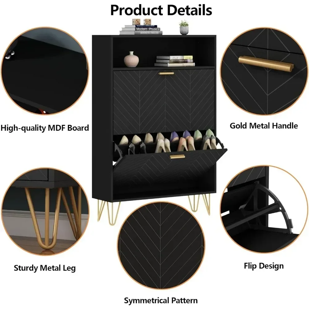 Shoe Storage Cabinet- Shoe Rack with Storage- Top Cubby- Narrow Hidden Organizer with Doors - Image 6