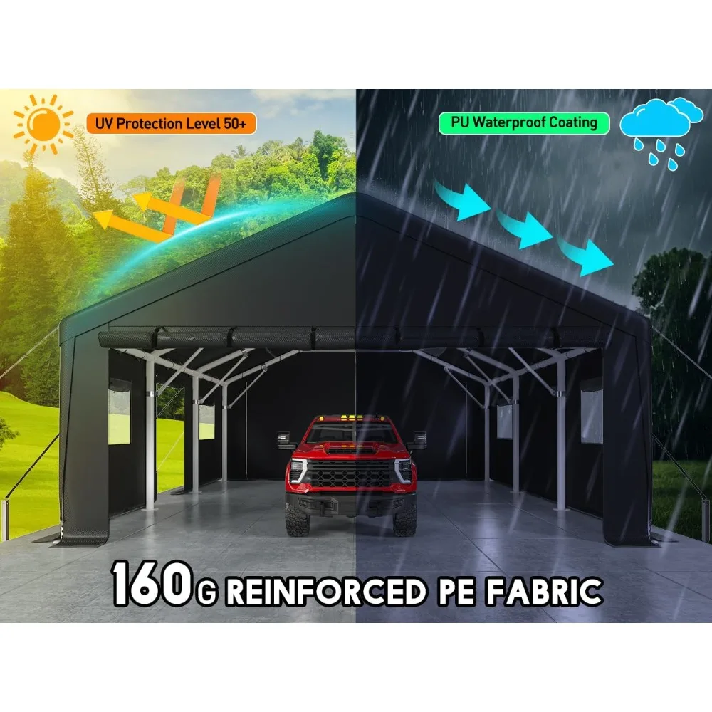 Extra-large 20x20-foot Heavy-duty Metal Carport for All-weather Conditions- Vehicle Protection with Side-opening Door - Image 4