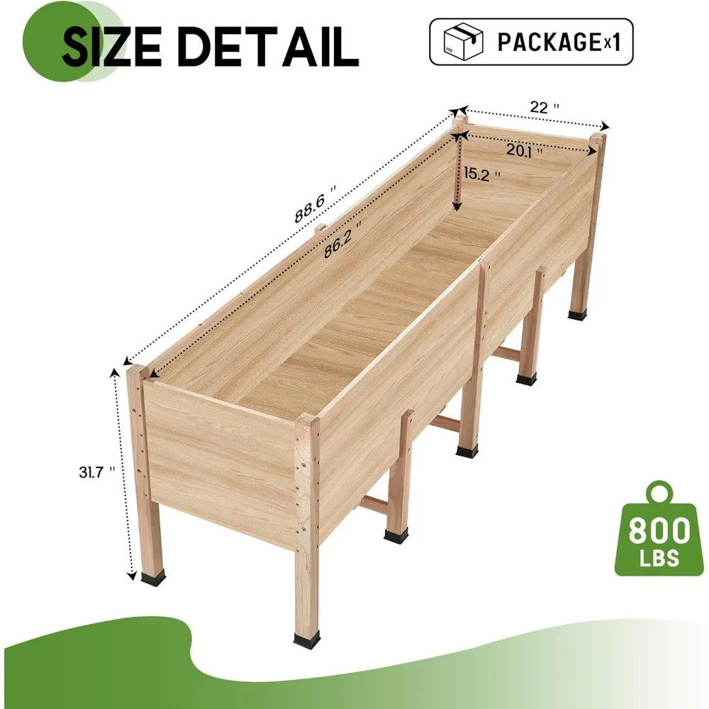 8x2 ft Raised Garden Bed- 16-inch Depth- Legs- Drainage Holes- Ideal for Vegetables, Flowers, Herbs- Elevated - Image 6
