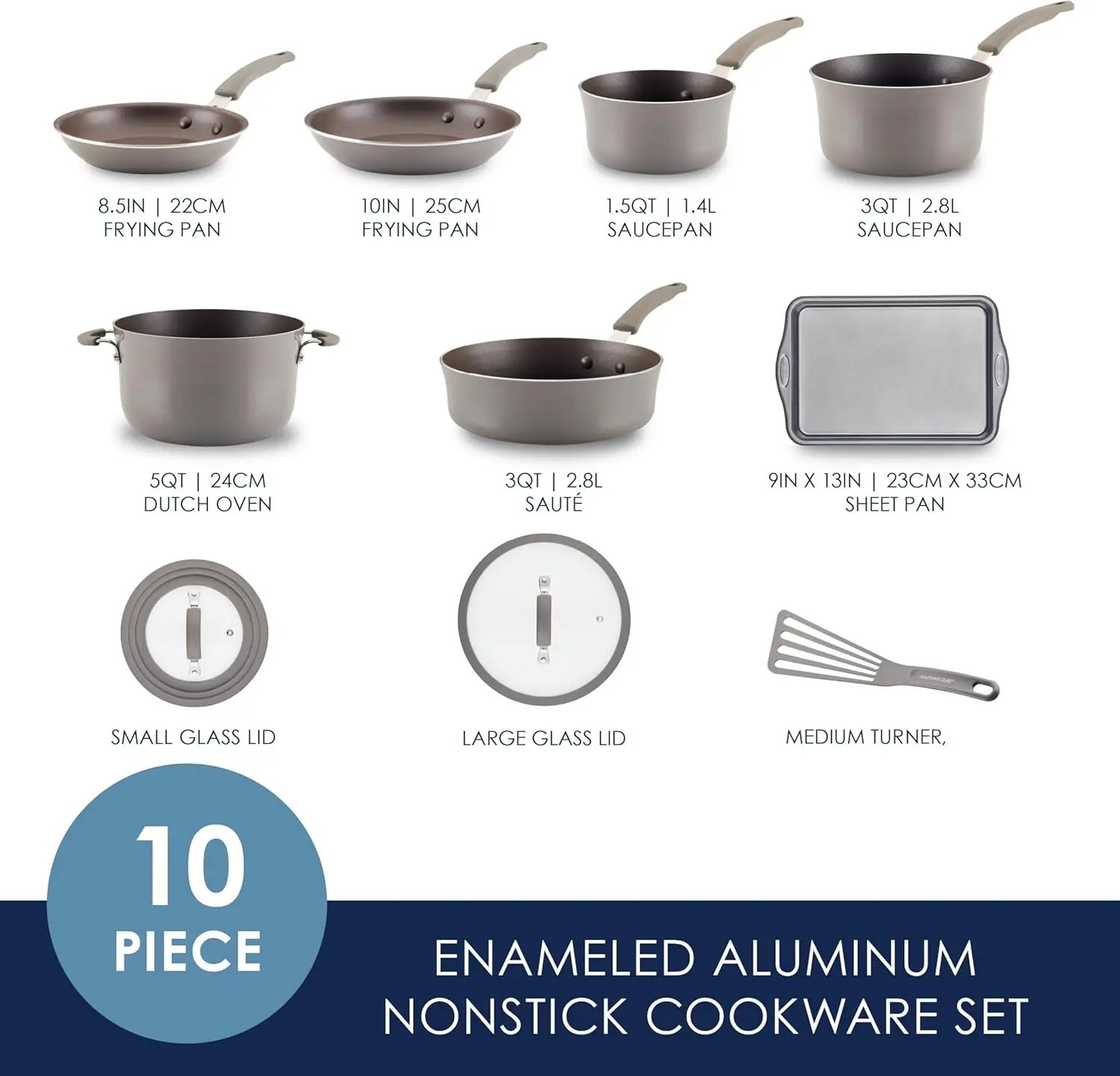 Rachael Ray's Cook + Create Non-stick Cookware/Pots and Pan Set- 10 Pieces- Gray - Image 6