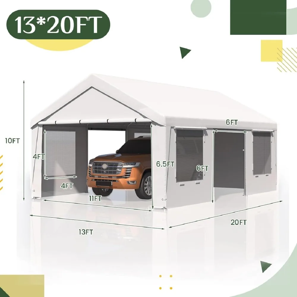 13' x 20' Heavy-duty Carport- Portable Garage with Removable Sidewalls- Shelter with Roll-Up Windows- All-Season Car Canopy - Image 2