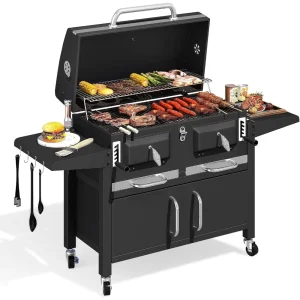 36-In Extra-Large Charcoal Grill - 620 Sq.In Oversized BBQ Area- Thermometer- Individual Lifting Charcoal Trays- Storage