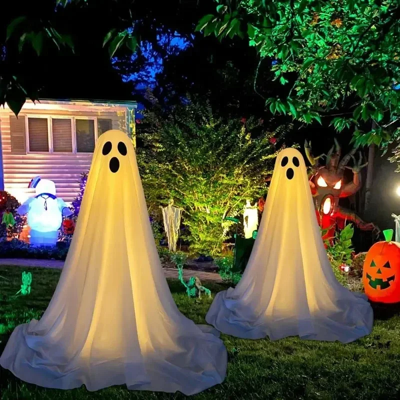Halloween Ghost Decorations- Luminous Horror Props for Front Porch- Standing Spooky Ghost with LED String Lights - Image 2