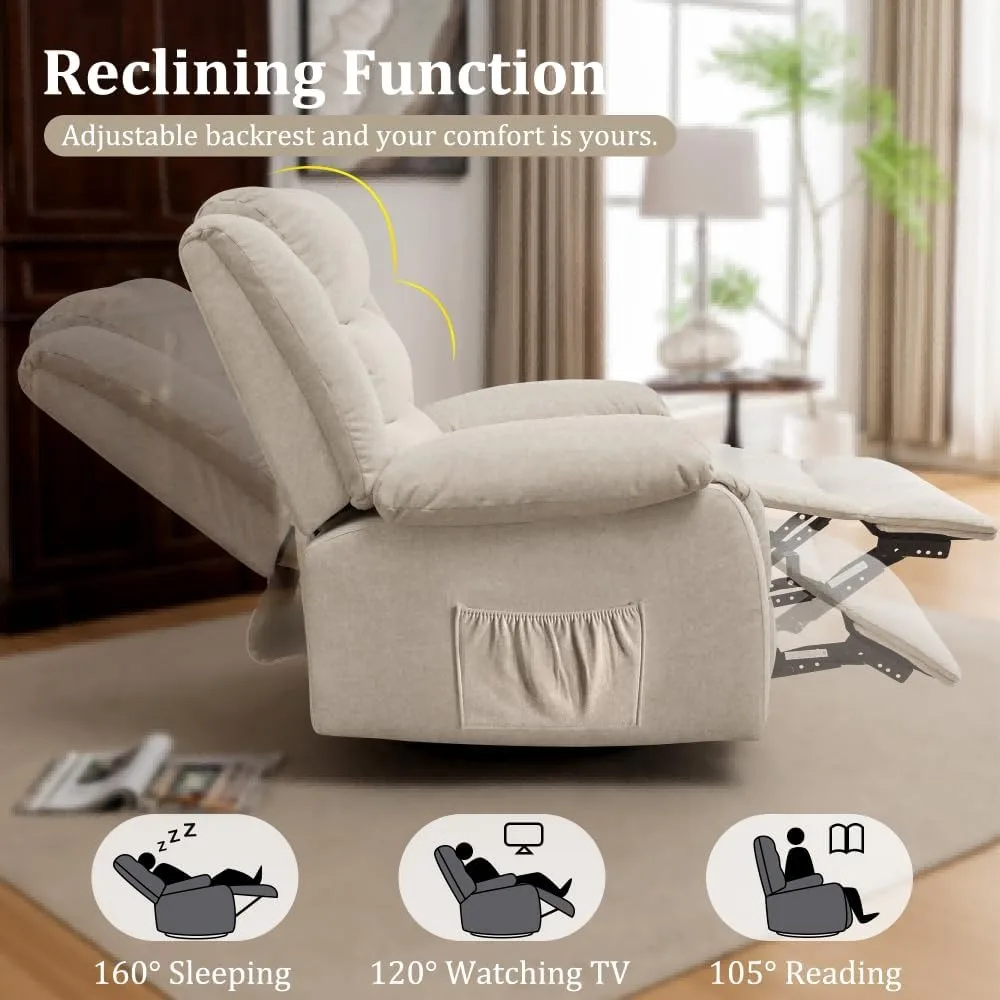 Wide Rocking Chair- Massage and Heat- Recliner- 360°Swivel Nursery Rocking Chair- Many Colors - Image 5