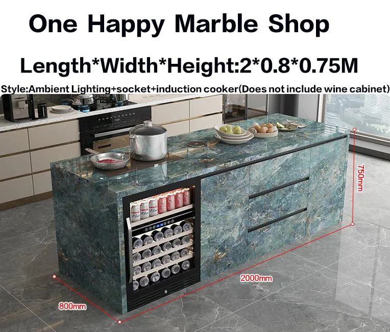 Natural Marble, Kitchen Island- Storage and Wine Cooler- Customizable Luxury Cabinet- Waterproof Countertop - Image 7