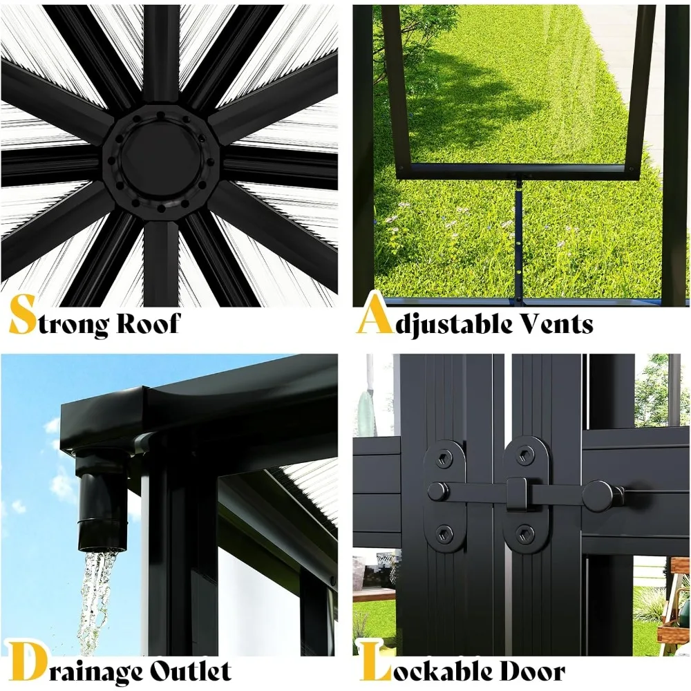 12x10x8 FT Hexagonal Hybrid, Polycarbonate Greenhouse/Sunroom- Quick-Connect Assembly- Aluminum Frame with Ventilation - Image 6