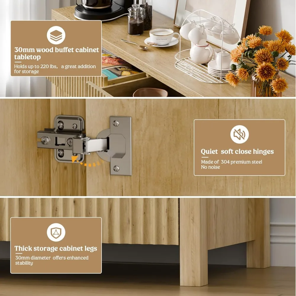 Fluted Buffet Cabinet- Storage- Sideboard Cabinet- Adjustable Shelves - Image 5