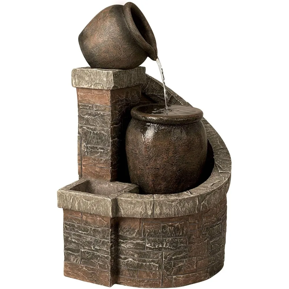 Rustic Outdoor Floor Cascading Water Fountain- 35" High- LED Light- Planter Box for Garden, Patio, Backyard, etc. - Image 5