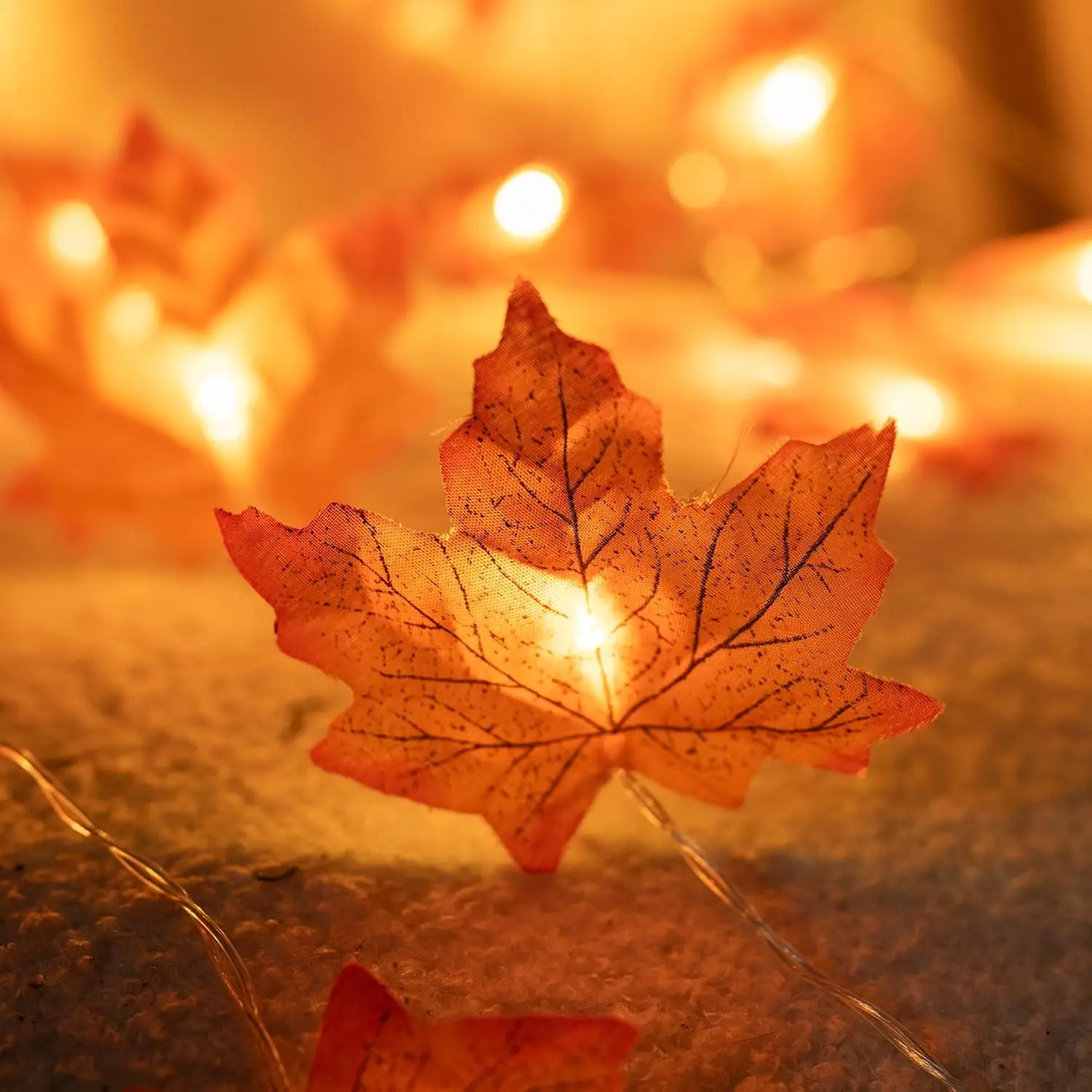 Halloween Pumpkin Maple Leaf String Lights- Artificial Autumn Leaves- LED Light String- Fall Decor - Image 5