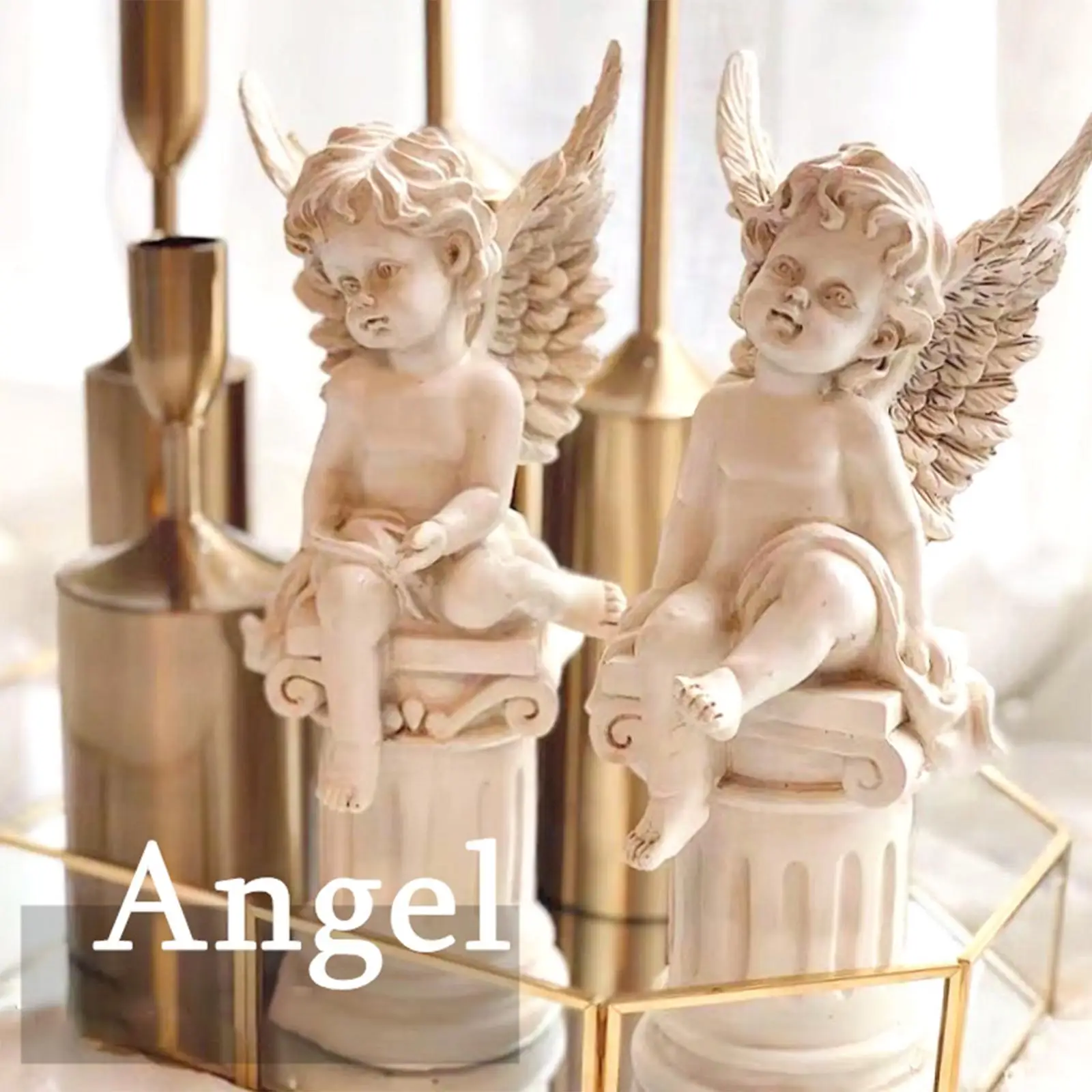 2 Pieces Cherub Statues- Roman Pillar Memorial Props- Garden Figurines- Indoor/Outdoor - Image 5