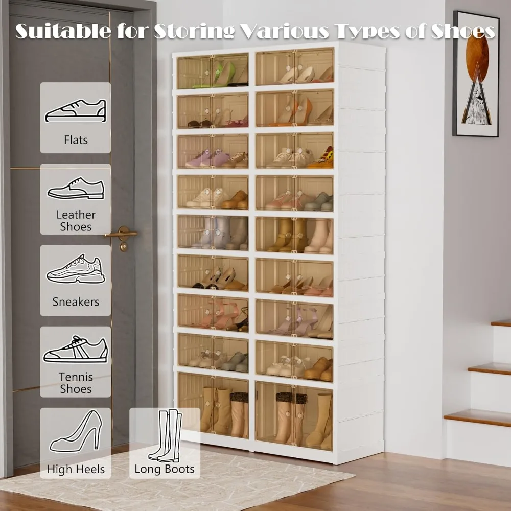 Shoe Storage Cabinet- Clear Plastic- Collapsible- Stackable- Storage Shoe Cabinet with Door - Image 4
