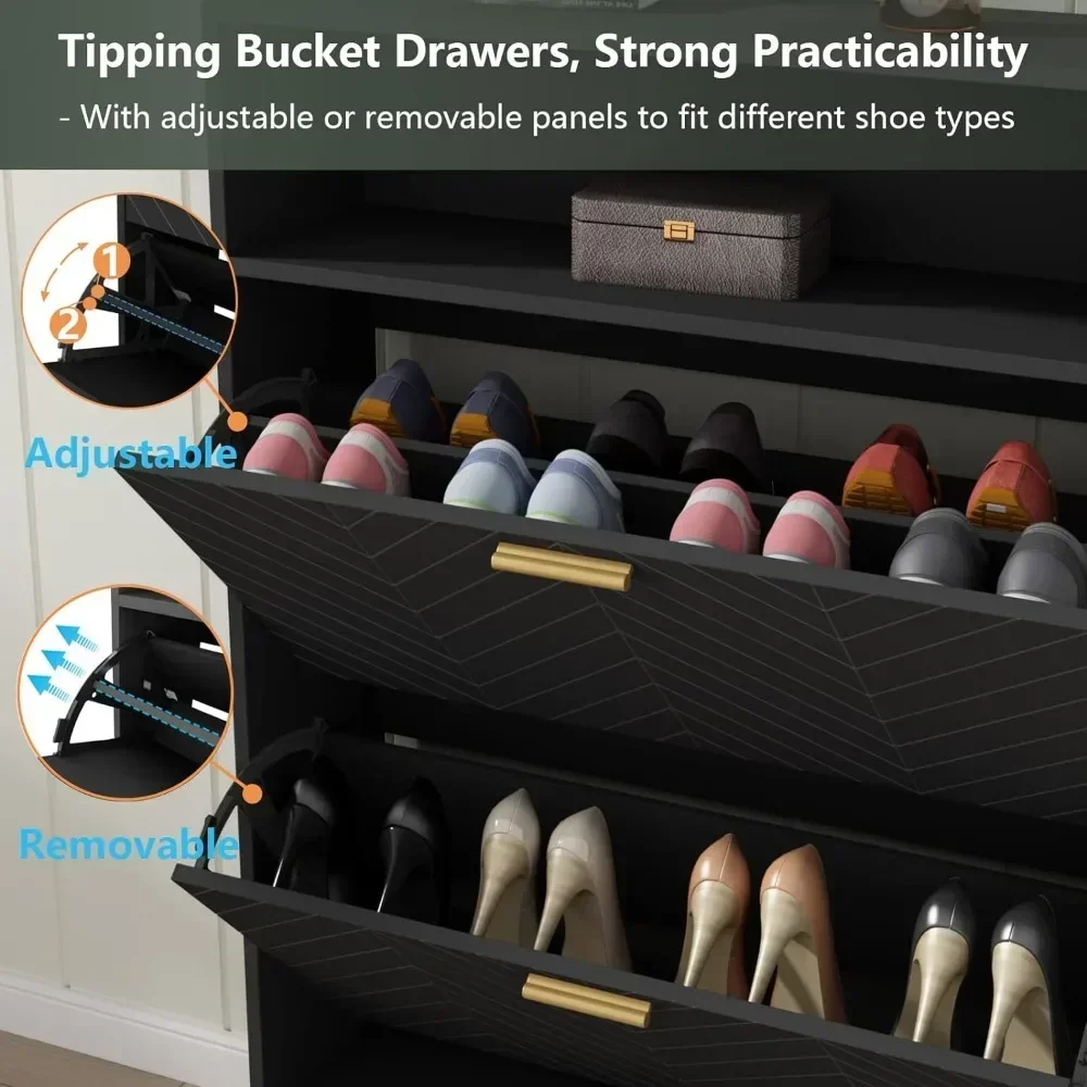 Shoe Storage Cabinet- Shoe Rack with Storage- Top Cubby- Narrow Hidden Organizer with Doors - Image 5