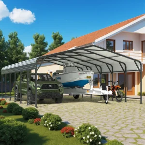 Polar Aurora 20x20- 20x30- 20x40 FT Metal Carport with Enhanced Base- Heavy-duty Galvanized Car Shelter