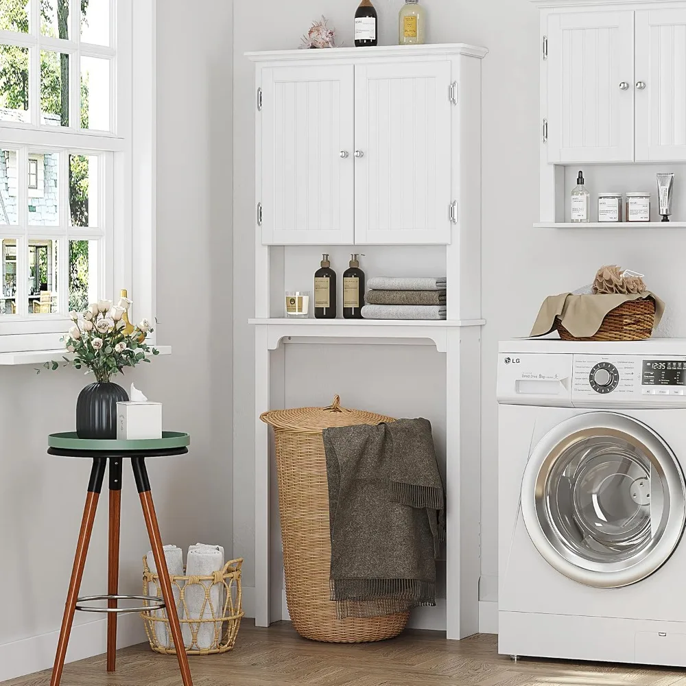 Over-The-Toilet Storage Cabinet- Bathroom Organizer with Adjustable Shelves and Double Doors - Image 6