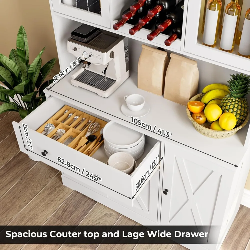 Kitchen Pantry/ Storage Cabinet- Microwave Stand- Coffee Bar Cabinet with Wine Rack- Glass Holder - Image 4