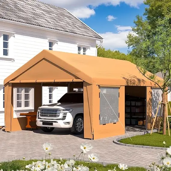 13' x 20' Heavy-duty Carport- Portable Garage with Removable Sidewalls- Shelter with Roll-Up Windows- All-Season Car Canopy - Image 8