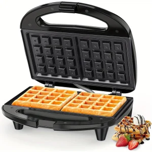 Belgian-style waffle maker with indicator lights