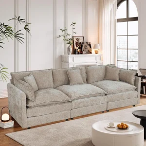 Chenille Cloud Couch for Living Room- 3 Seater Cloud Sofa with Deep Seat- 112.2" Modular Sectional
