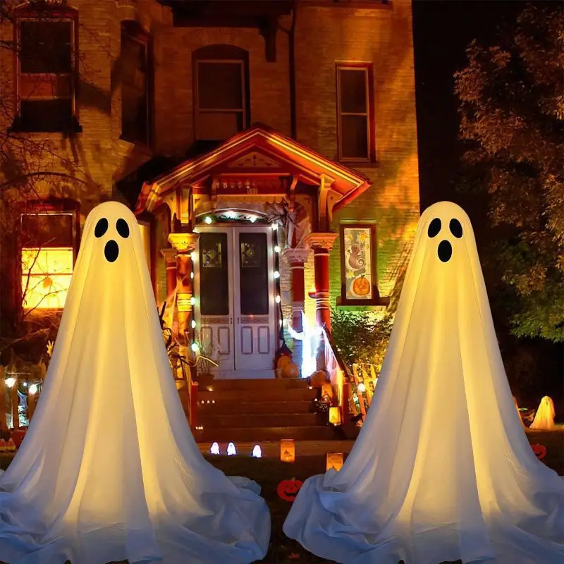 Halloween Ghost Decorations- Luminous Horror Props for Front Porch- Standing Spooky Ghost with LED String Lights - Image 8