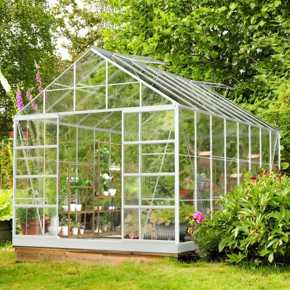 10'x 16' Aluminum and Polycarbonate Greenhouse- Adjustable Roof Vent- Sliding Door - Image 2
