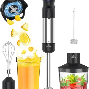 Electric Immersion Handheld Blender- 5-in-1 Kitchen Hand Blender for soups, smoothies, purees, and baby food.
