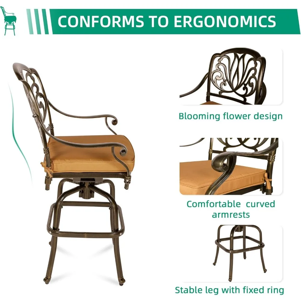 5-Piece Patio Set- Swivel Bar Stools- All-Weather, Cast Aluminum- Bar Height Bistro Set with 4 Cushioned Chairs- 3 Different Set Styles - Image 3