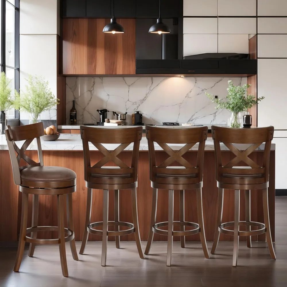 360 Degree Swivel Bar Stools- Kitchen Stools with Backs- 30-Inch Wooden Bar Stools- Upholstered - Image 6