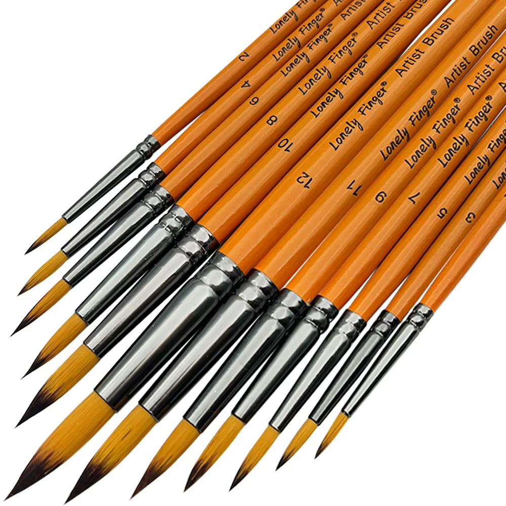 12-pcs Professional Round Artist Paint Brush Set- Soft Synthetic Nylon Hair- Pointed Tip- Acrylic and Watercolor - Image 11