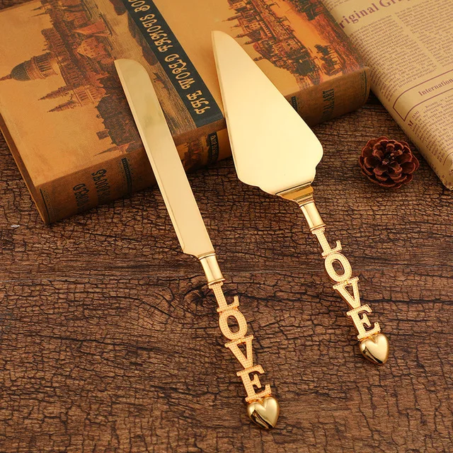Wedding/Home Cake Knife And Server Set- 2-PCS Gold Cake Cutting Utensils- Engraved Cake Cutter and Serving Spatula for Wedding Party- 10 Styles - Image 9