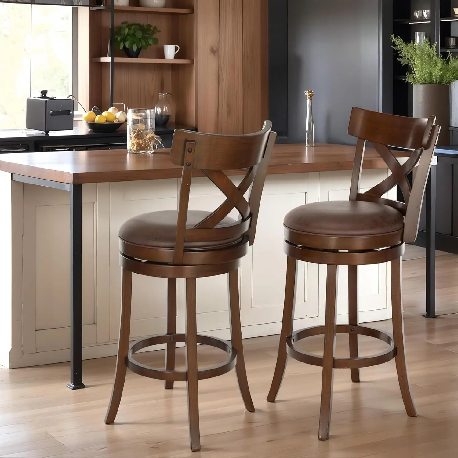 360 Degree Swivel Bar Stools- Kitchen Stools with Backs- 30-Inch Wooden Bar Stools- Upholstered - Image 7